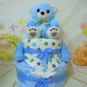 Cute teddy bear blue 2όροφη μωρότουρτα