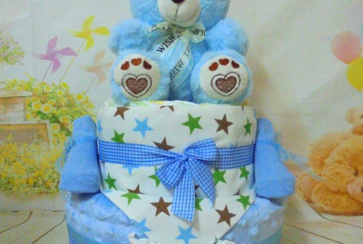 Cute teddy bear blue 2όροφη μωρότουρτα