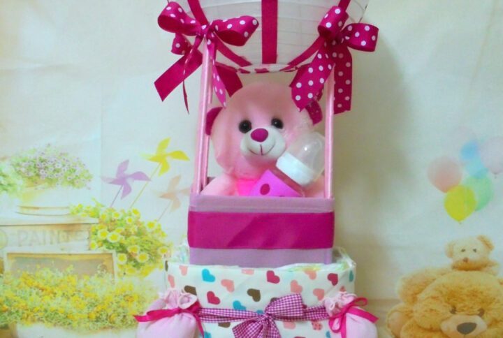 Diaper cake Αεροστατο ροζ