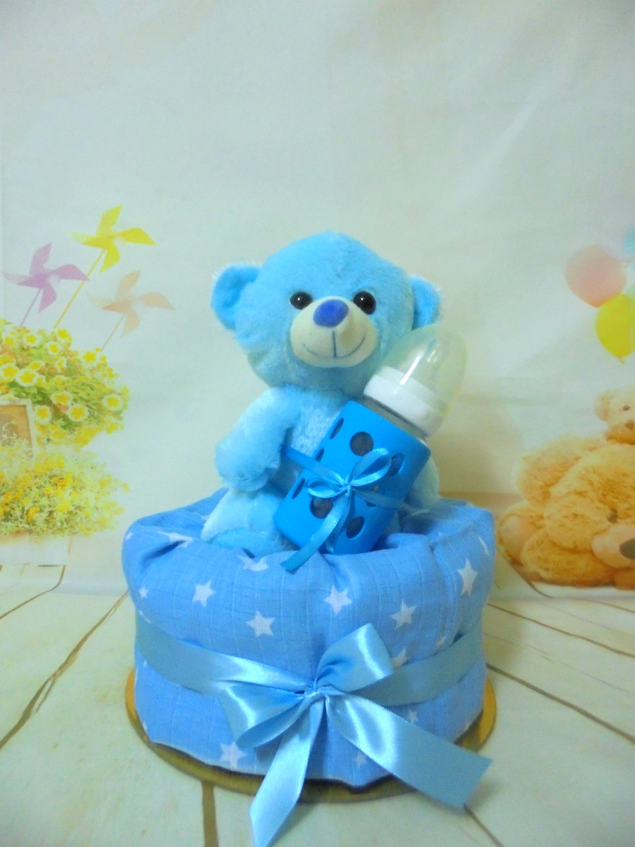 Little Baby Blue μωρότουρτα με μπιμπερό MyFace και λούτρινο αρκουδάκι