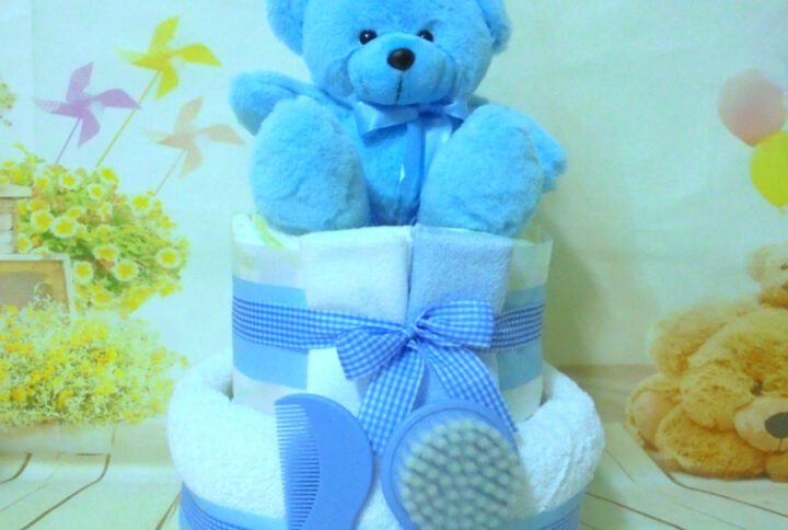 Diaper cake sweet Teddy blue 2όροφη τουρτοπάνα