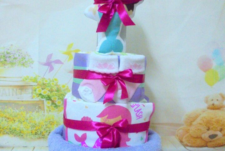 Diaper cake Γλυκιά γοργόνια 3όροφη μωρότουρτα