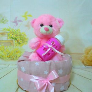 Little Baby Pink μωρότουρτα με μπιμπερό MyFace και λούτρινο αρκουδάκι