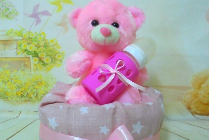 Little Baby Pink μωρότουρτα με μπιμπερό MyFace και λούτρινο αρκουδάκι