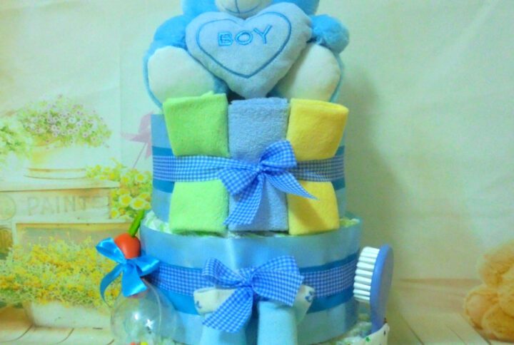 Diapercake Μπλε αρκουδάκι 3όροφη μωρότουρτα