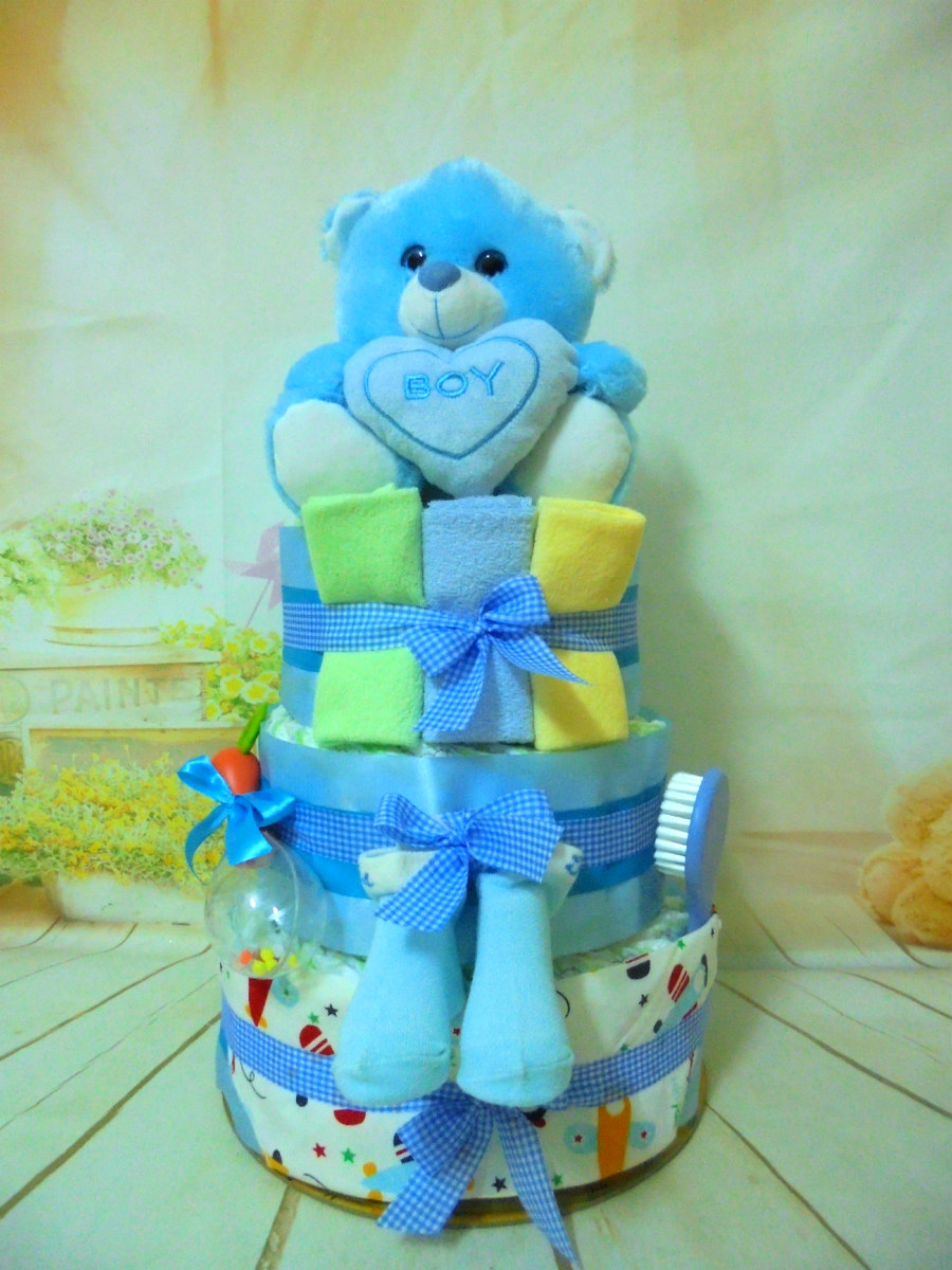 Diapercake Μπλε αρκουδάκι 3όροφη μωρότουρτα