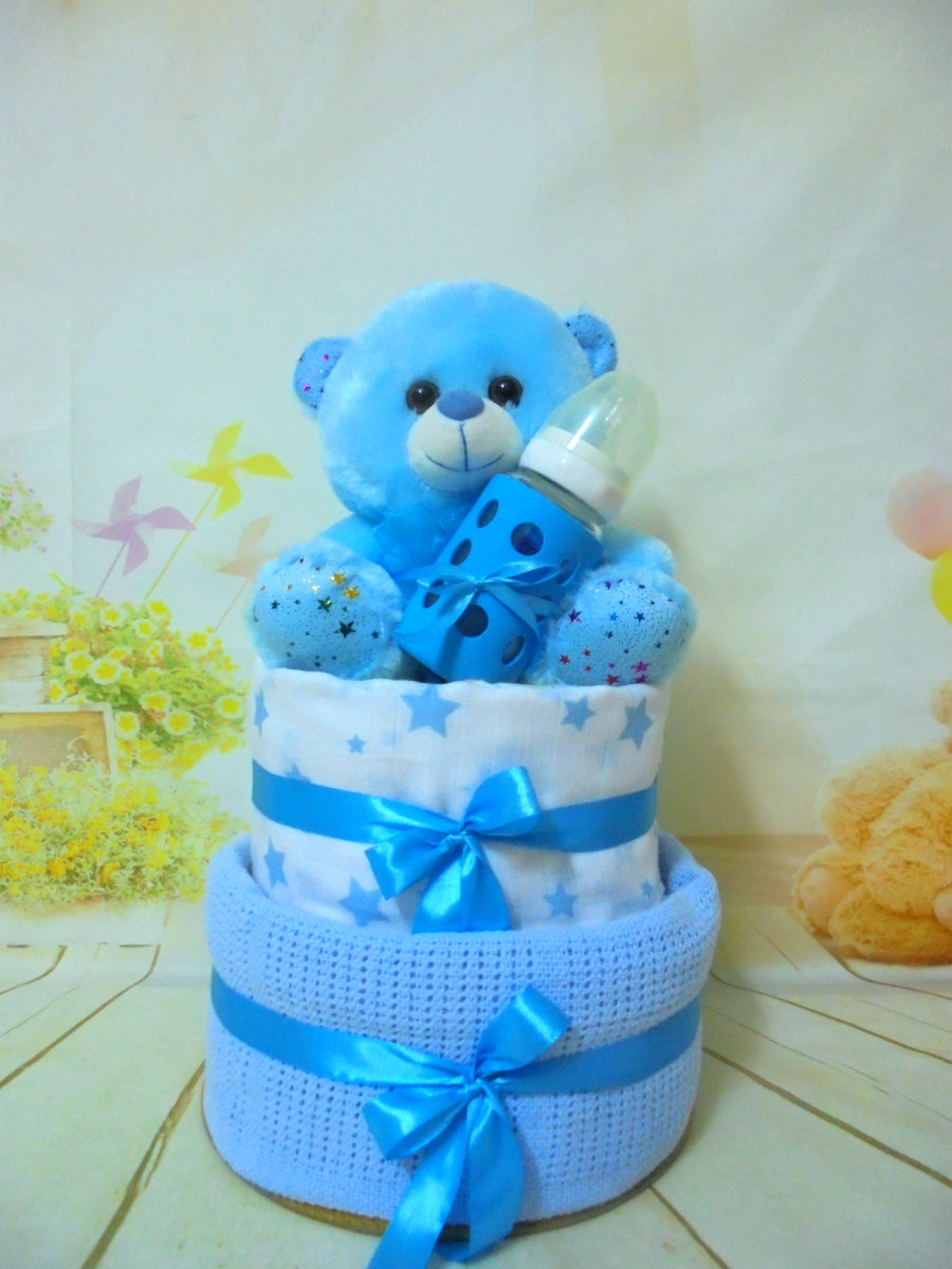 lovely baby blue 2όροφη μωρότουρτα summer