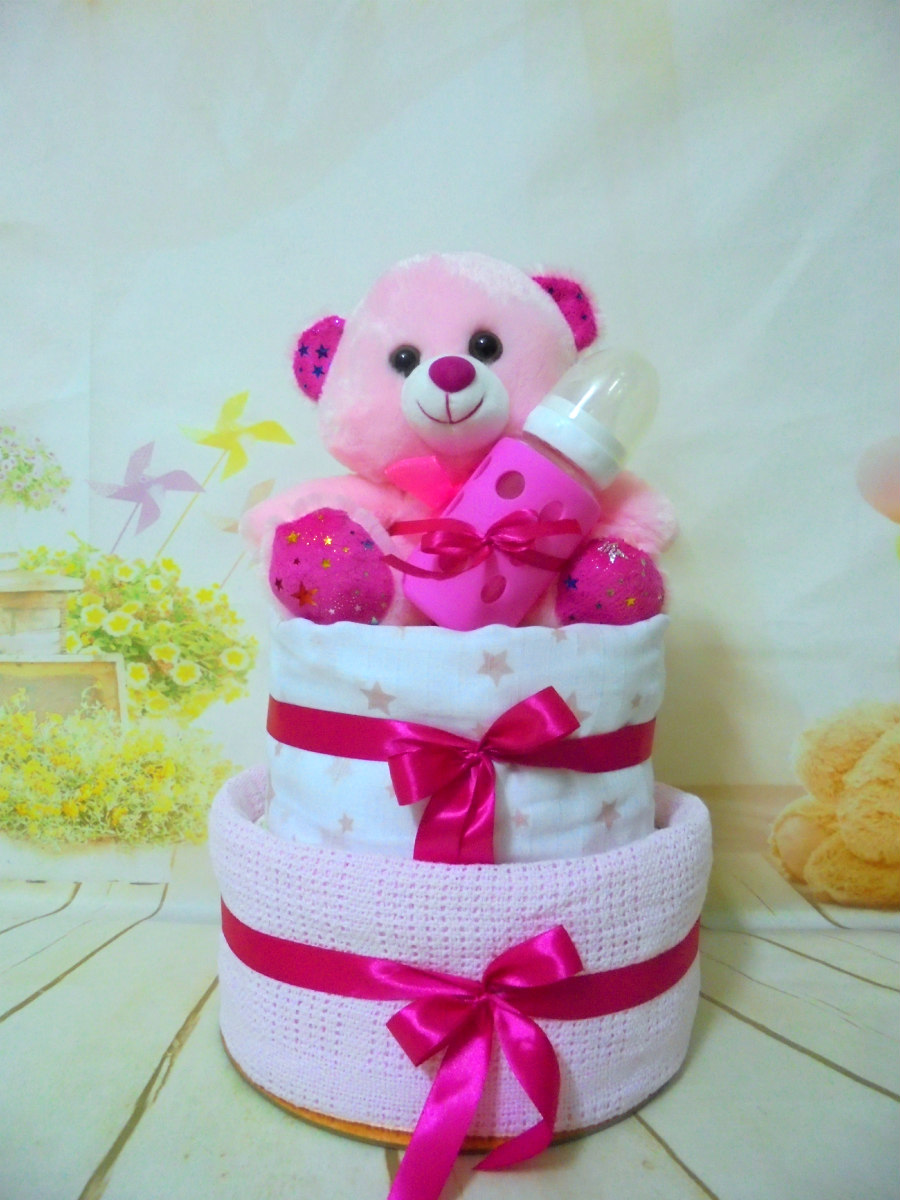 lovely baby pink 2όροφη μωρότουρτα summer