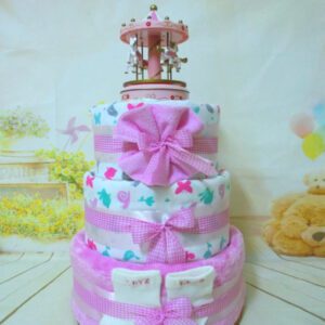 Μουσικό καρουζελ ροζ 3όροφη μωρότουρτα