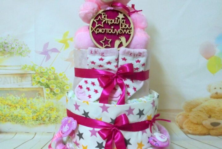 χριστουγεννιατικο μωρακι ροζ 3όροφη μωροτουρτα 25