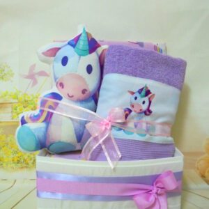 Baby gift box unicorn με σεντόνια κούνιας και μαξιλαροκουκλάκι unicorn