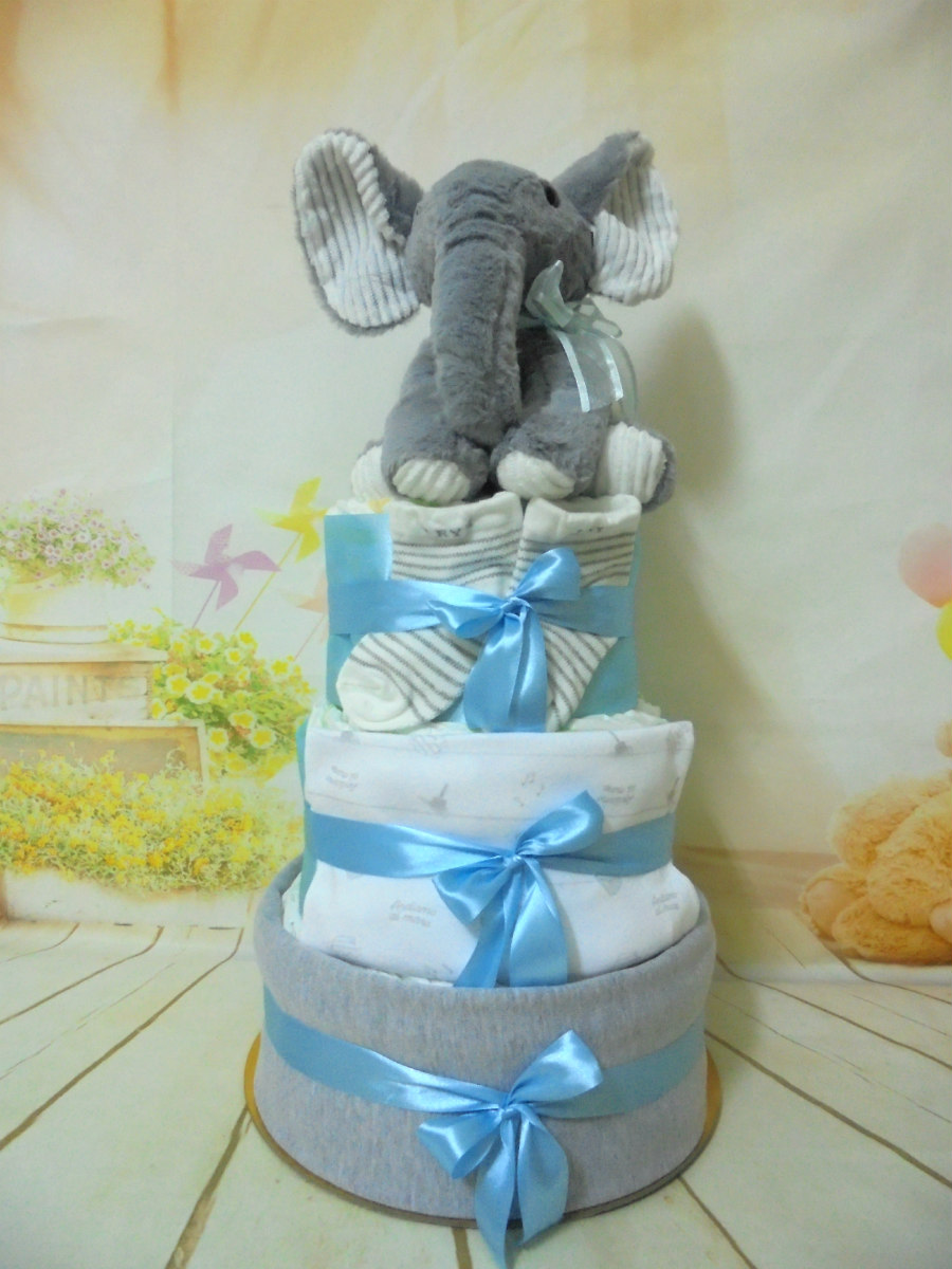 Γκρι Ελεφαντάκι 3όροφη μωρότουρτα
