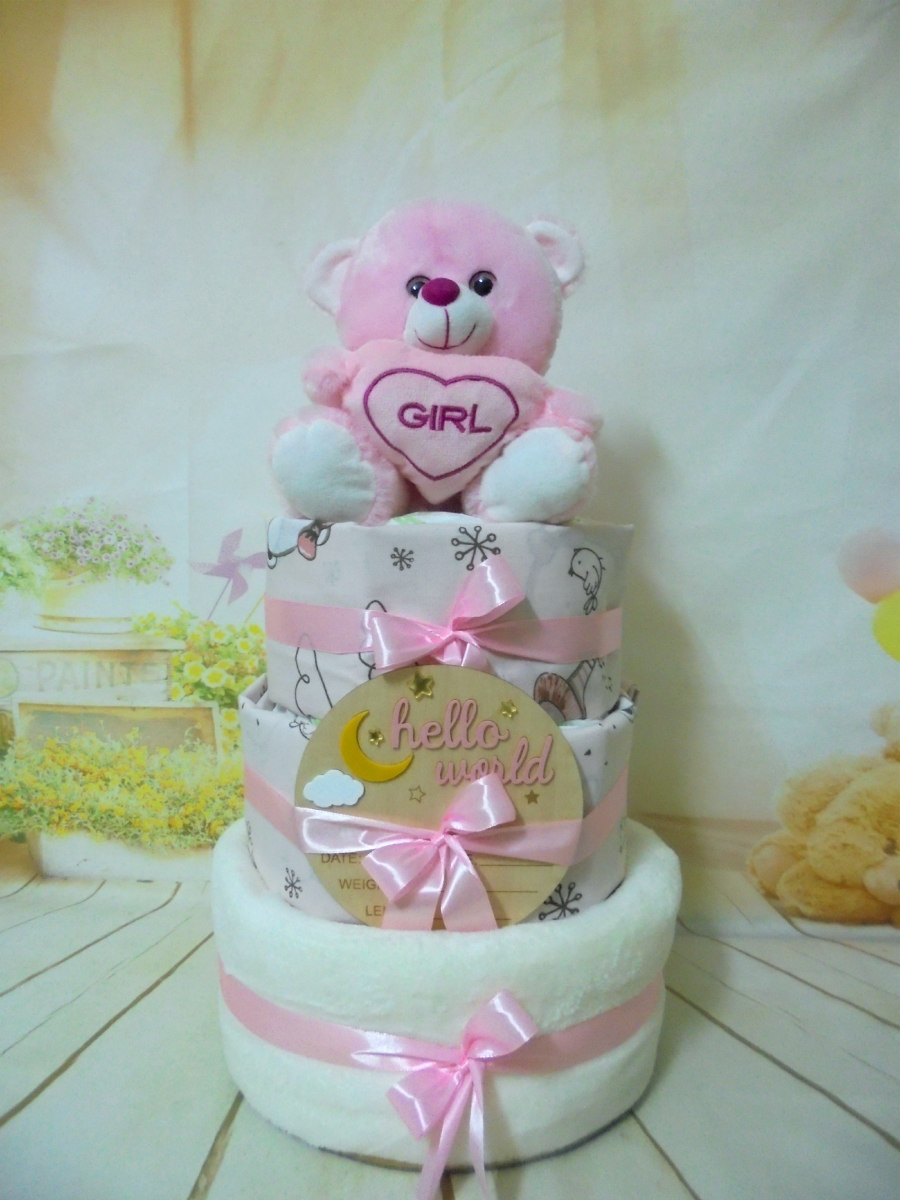 Hello world (pink) 3όροφη μωρότουρτα